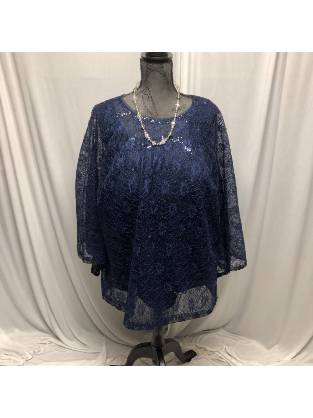 LanTing Bride Blouse Set Women Size XL Navy Blue Sleeveless Top and Lace Overlay